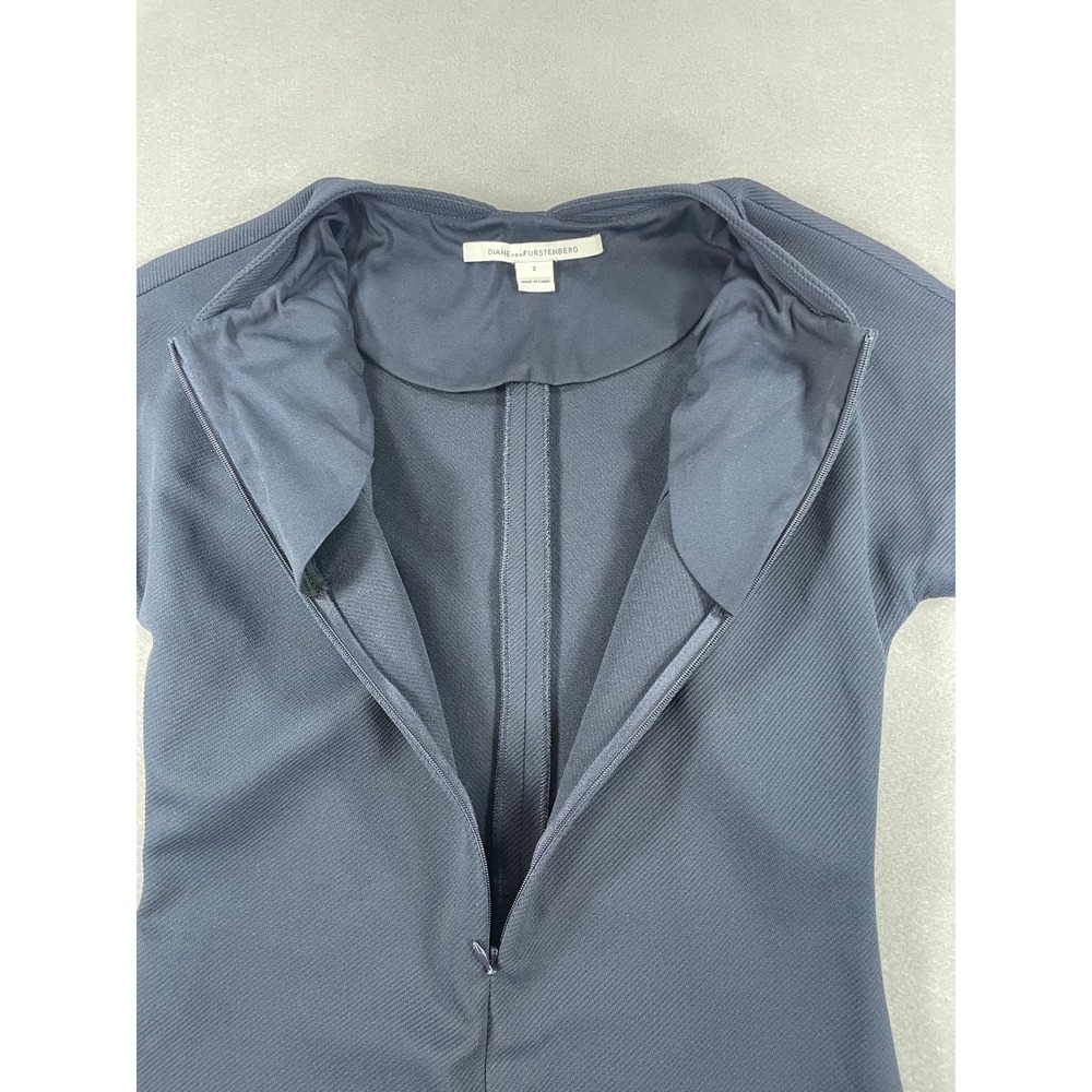 Diane von Furstenberg Womens Sheath Dress Front Zip Navy Textured 2 - Picture 8 of 9